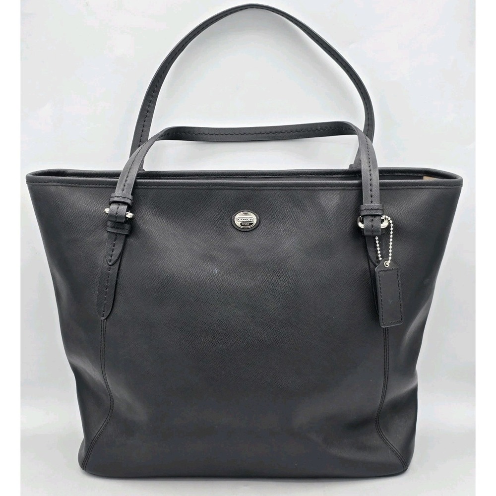 COACH Peyton Leather Zip Top Tote Bag Purse - Black/Silver - SEE‎ PHOTOS